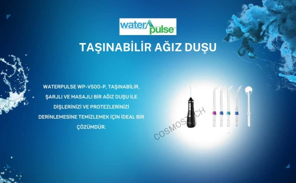 Waterpulse Water Flosser V500 Kablosuz Taşınabilir Ağız Duş Bakım Seti Siyah - 5