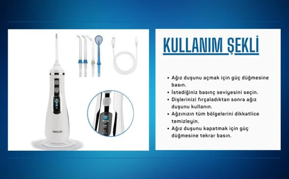 Waterpulse Water Flosser V500 Kablosuz Taşınabilir Ağız Duş Bakım Seti Siyah - 6
