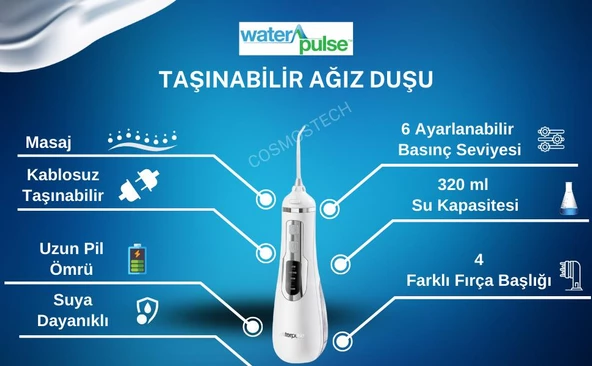 Waterpulse Water Flosser V500 Kablosuz Taşınabilir Ağız Duş Bakım Seti Beyaz - 3