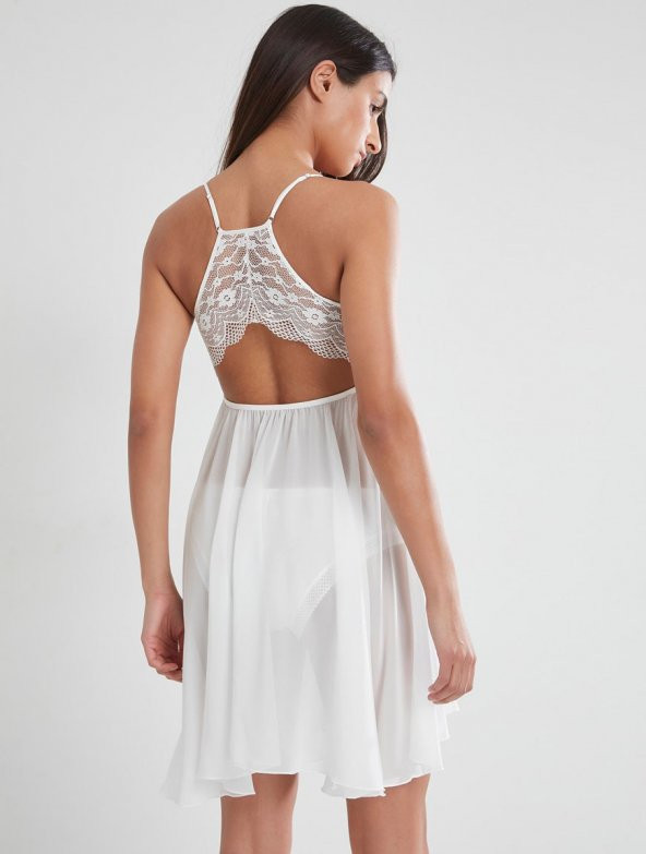 Pierre Cardin Kadın İnce Askılı Şifon Dantelli Kısa Gecelik 880 - Resim 2