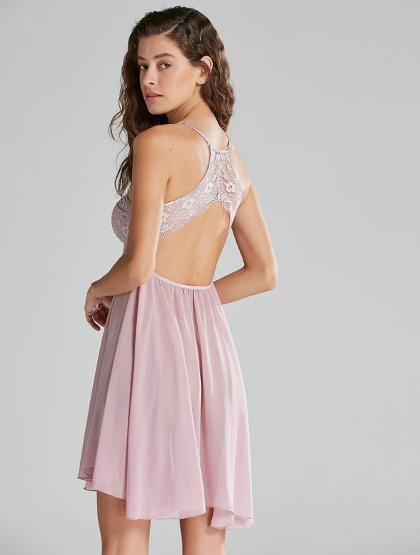 Pierre Cardin Kadın İnce Askılı Şifon Dantelli Kısa Gecelik 880 - Resim 4