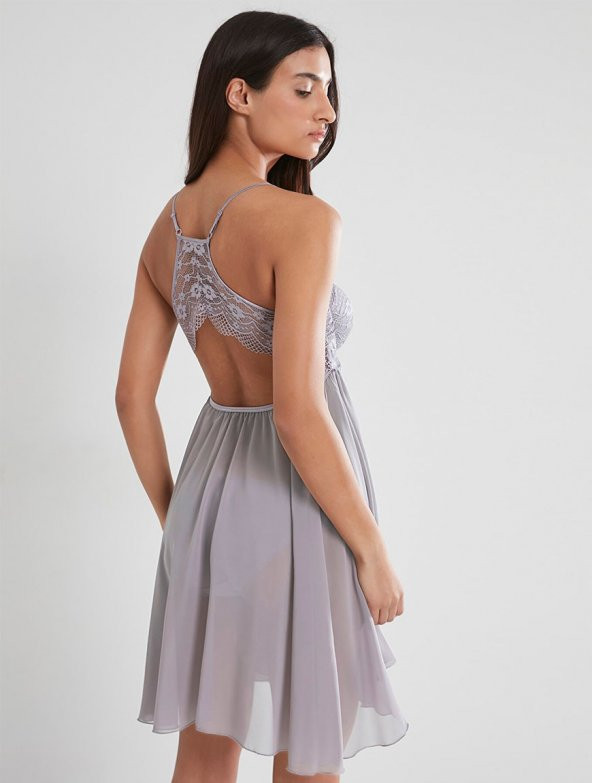 Pierre Cardin Kadın İnce Askılı Şifon Dantelli Kısa Gecelik 880 - Resim 6