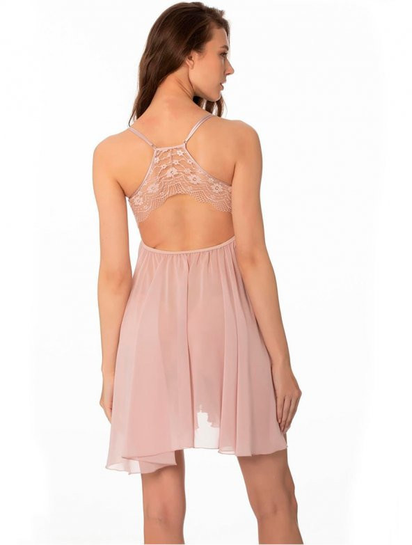 Pierre Cardin Kadın İnce Askılı Şifon Dantelli Kısa Gecelik 880 - Resim 8