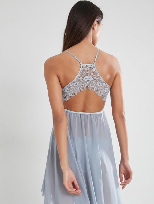 Pierre Cardin Kadın İnce Askılı Şifon Dantelli Kısa Gecelik 880 - Resim 10