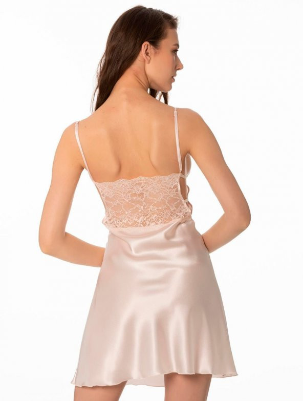 Pierre Cardin Kadın İnce Askılı Dantelli Kısa Saten Gecelik 630 - Resim 8