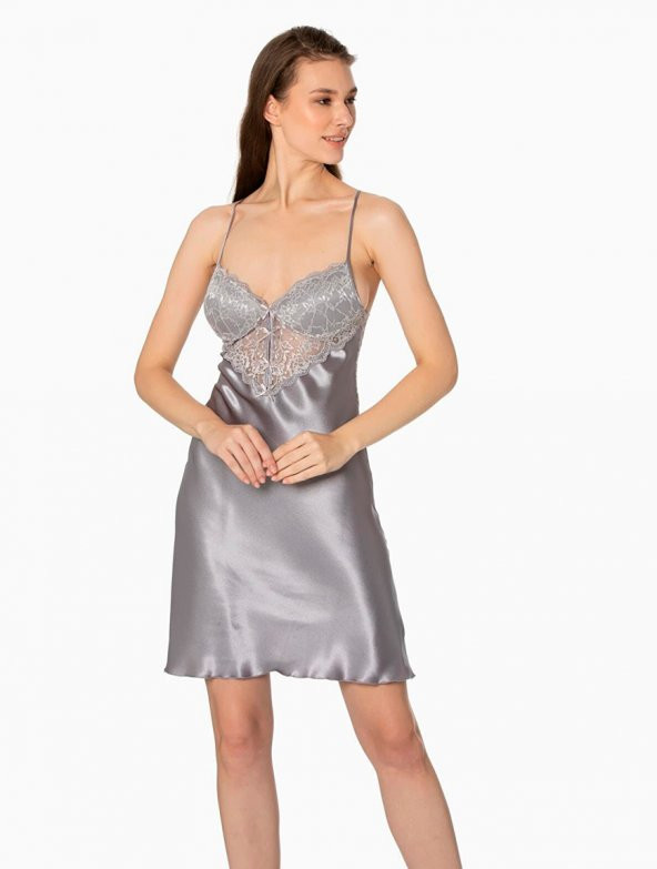 Pierre Cardin Kadın İnce Askılı Dantelli Kısa Saten Gecelik 680 - 5