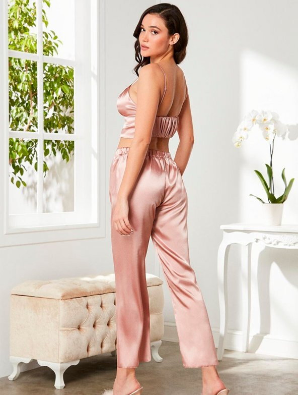 Pierre Cardin Kadın 3 lü Gelin Saten Pijama ve Sabahlık Takımı 2075 - 4