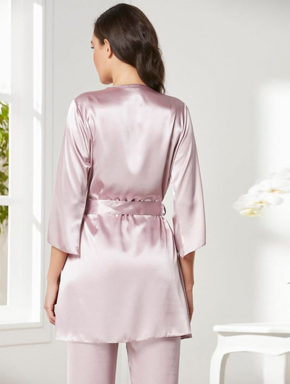 Pierre Cardin Kadın 3 lü Gelin Saten Pijama ve Sabahlık Takımı 2075 - 8