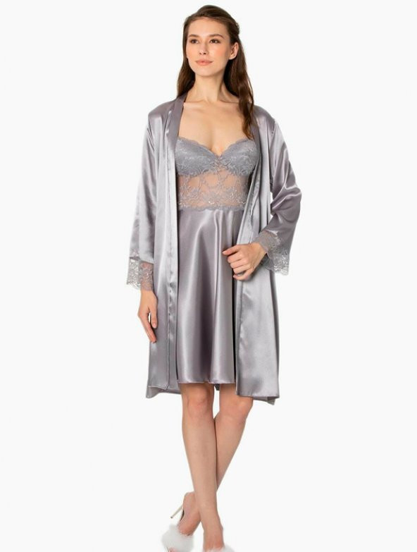 Pierre Cardin Dantel Detay Saten Gecelik Sabahlık Takımı 4265 - 8