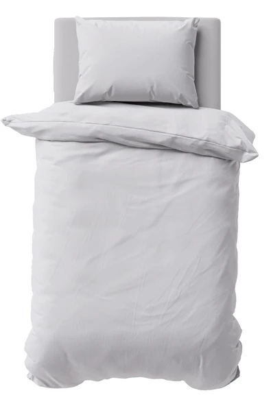 %100 Pamuklu Açık Gri 160x220 50x70 Tek Kişilik Nevresim Ve Yastık Kılıfı Seti - Resim 1