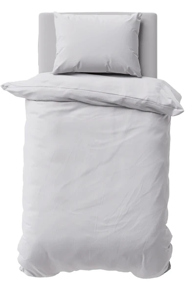 %100 Pamuklu Açık Gri 160x220 50x70 Tek Kişilik Nevresim Ve Yastık Kılıfı Seti - Resim 2