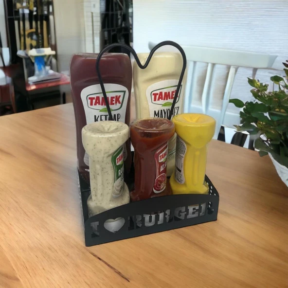 Siyah Masaüstü Sosluk Standı - I LOVE BURGER Yazılı