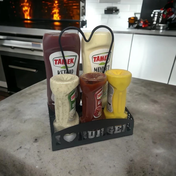 Siyah Masaüstü Sosluk Standı - I LOVE BURGER Yazılı - 6