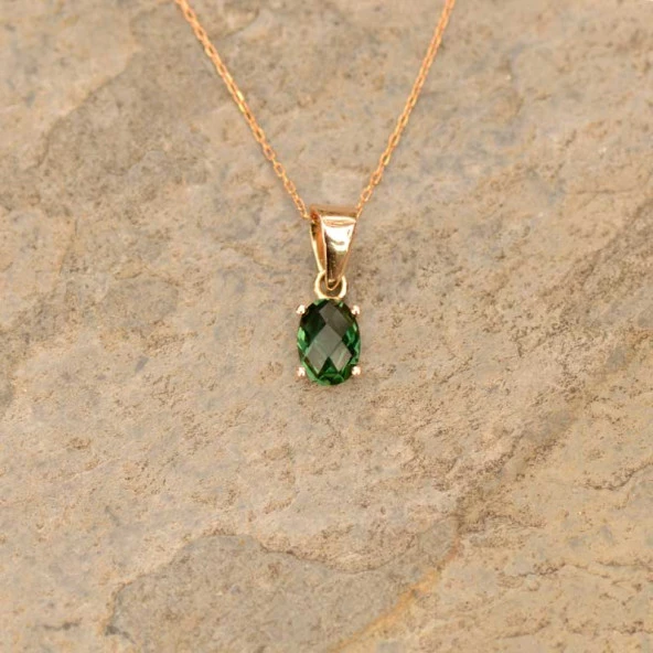 14k Altın Zümrüt Görünümlü Kolye ürün görseli