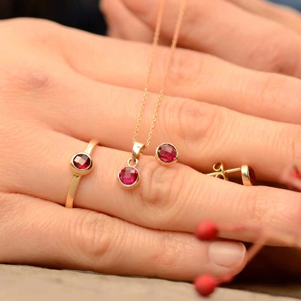 14k Altın Renkli Taşlı Kolye - Resim 2