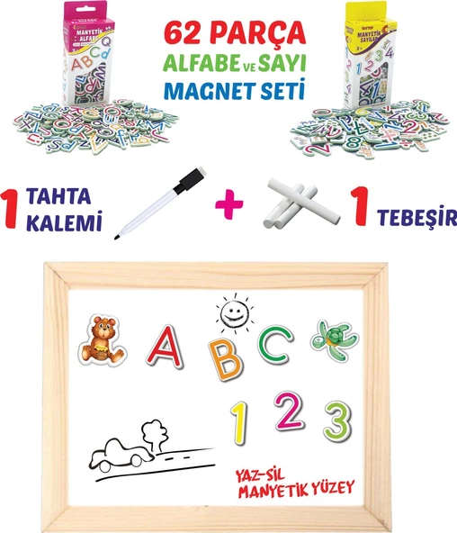 Diy-Toy Ahşap Tablet Tahta 62 Parça Magnetli 2250
