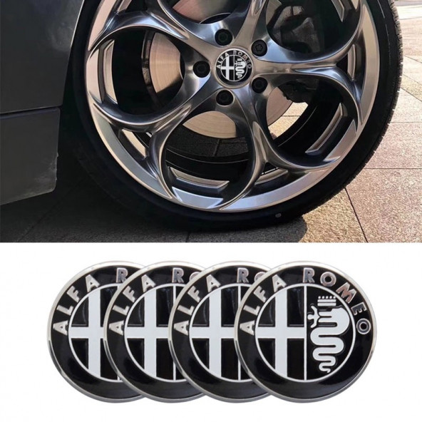 ALFA ROMEO LOGOLU 4 ADET 56MM JANT GÖBEK STICKER (SİYAH-GÜMÜŞ) ürün görseli