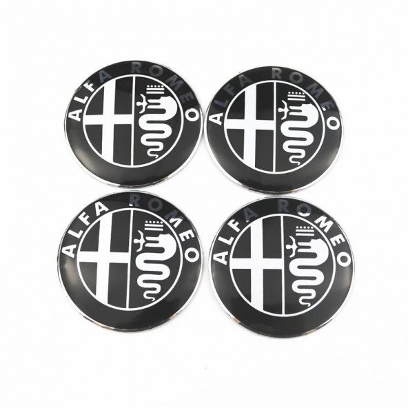 ALFA ROMEO LOGOLU 4 ADET 56MM JANT GÖBEK STICKER (SİYAH-GÜMÜŞ) - Resim 4