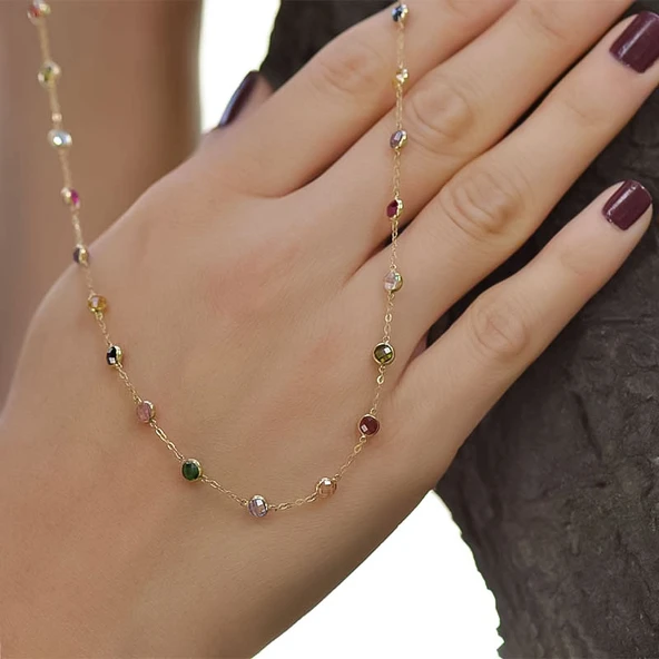 14 Ayar Altın Renkli Taşlı Kolye - Resim 3