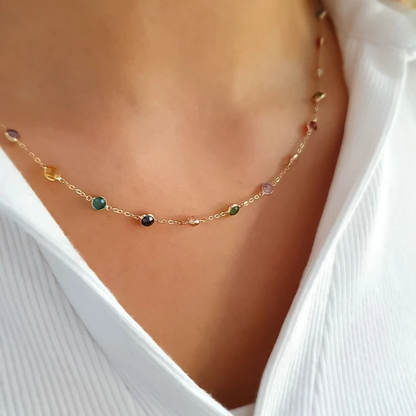 14 Ayar Altın Renkli Taşlı Kolye ürün görseli