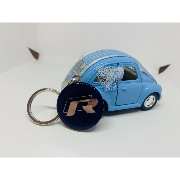 VOLKSWAGEN R LOGOLU ÇİFT TARAFLI DAMLA ANAHTARLIK (2 ADET LACİVERT-GÜMÜŞ) - Resim 2