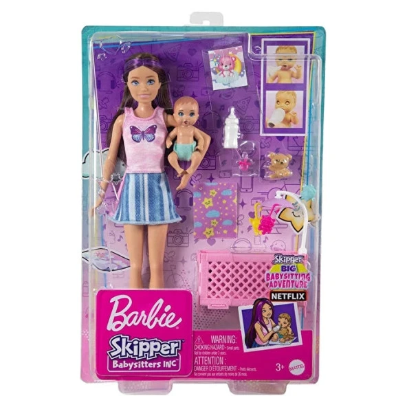 Barbie Bebek Bakıcılığı Oyun Seti - Uyku Temalı - Açık Tenli Bebek HJY33