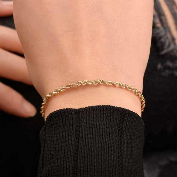 14 Ayar Altın Burgu Halat Bileklik - Resim 2