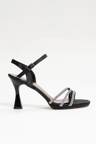 Kadın Abiye İnce Yüksek Topuklu Platform 3 Üç Bantlı Taşlı Bilekten Bağlı Tokalı Gece Ayakkabı 6001 - 11