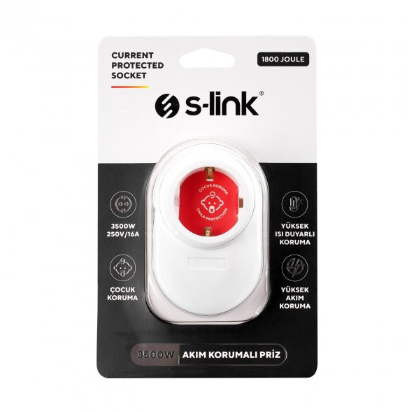 S-LINK SL-08 16A 3500W 1800J ISIYA DUYARLI DEVRE VE AKIM KORUMALAI TEKLİ PRİZ - 4