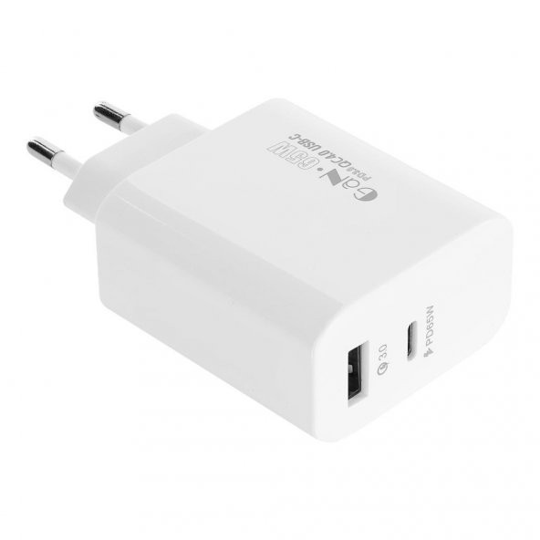 S-link SL-EC69 GAN PD 65W / QC 18W Type USB-C +USB A Hızlı Beyaz EV/NOTEBOOK Şarj Adaptör