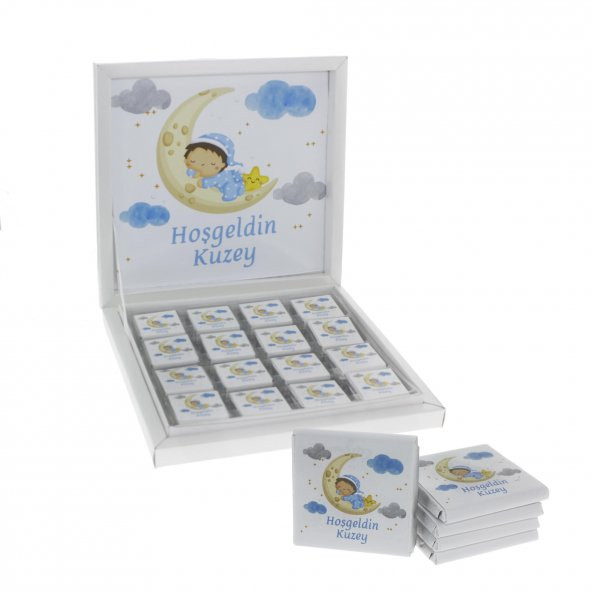 48 Adet Aydedeli Bebek İsim Etiketli Madlen Çikolata Erkek