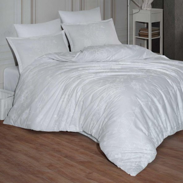 Clasy Ranforce Nevresim Takımı Çift Kişilik Arnor v1 Beyaz ürün görseli