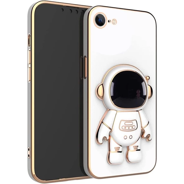 Gpack Apple iPhone 8 Kılıf Kamera Korumalı Astronot Desenli Standlı Silikon