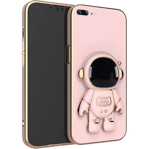 Gpack Apple iPhone 8 Plus Kılıf Kamera Korumalı Astronot Desenli Standlı Silikon - 5