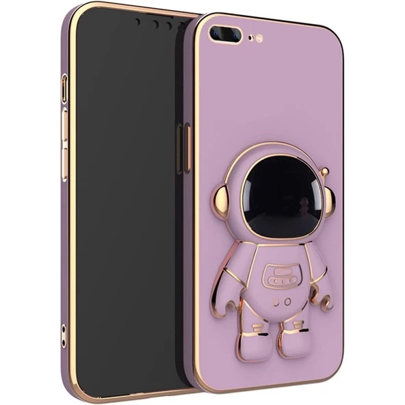 Gpack Apple iPhone 8 Plus Kılıf Kamera Korumalı Astronot Desenli Standlı Silikon - 6