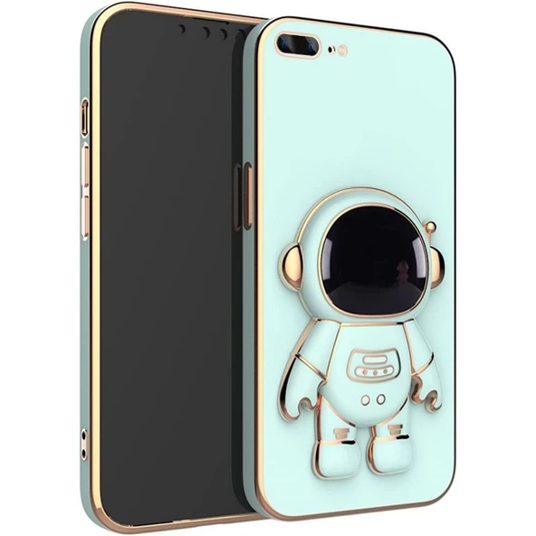 Gpack Apple iPhone 8 Plus Kılıf Kamera Korumalı Astronot Desenli Standlı Silikon - 7