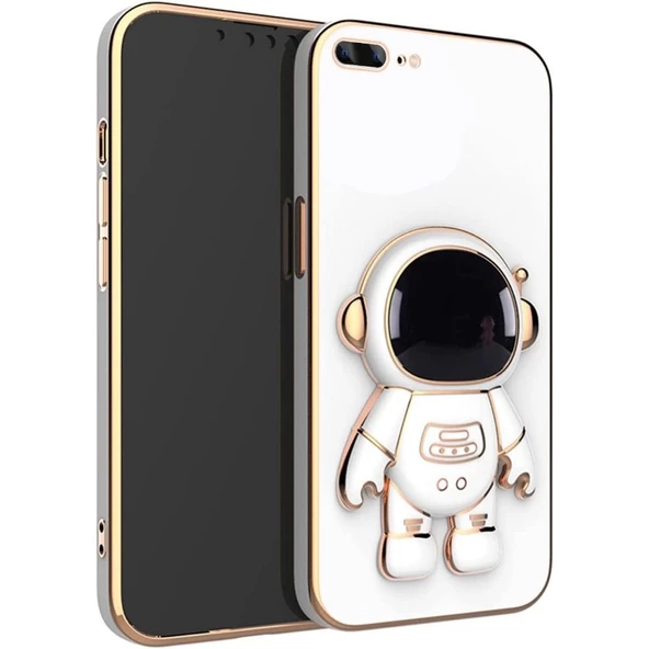 Gpack Apple iPhone 8 Plus Kılıf Kamera Korumalı Astronot Desenli Standlı Silikon