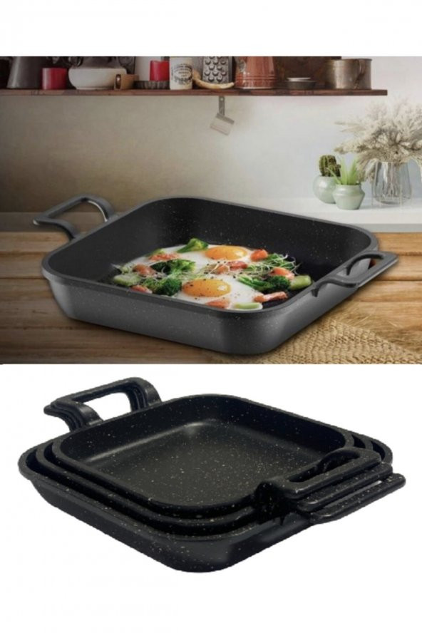 Eda 3 lü granit kare döküm sahan tava seti takımı - 18-20-22 cm - 2