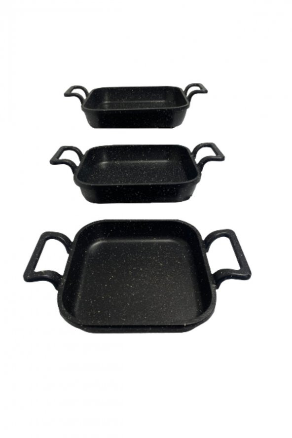Eda 3 lü granit kare döküm sahan tava seti takımı - 18-20-22 cm - 2