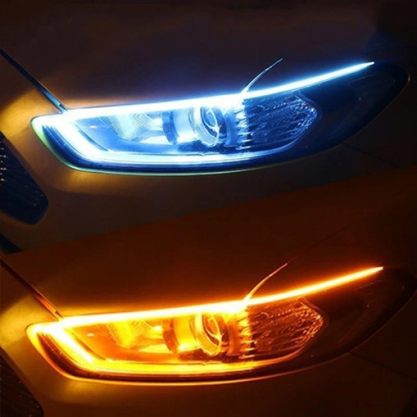 Buz Mavi Turuncu Selamlamalı Kayar Sinyalli Gündüz Farı Far Üstü 60CM Kayan LED Kayar Sinyal 2 Adet AA166 - 3