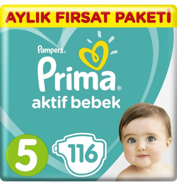 Prima Bebek Bezi Aktif Bebek 5 Beden Aylık Fırsat Paketi 116 Adet