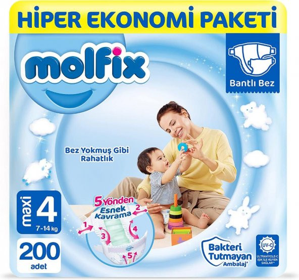 Molfix Bebek Bezi 4 Beden Maxi Ultra Ekonomi Paketi 200 Adet MOL4