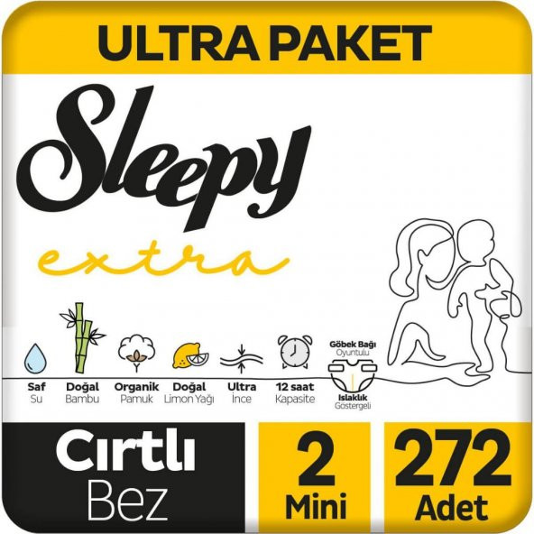 Sleepy Extra Günlük Aktivite Ultra Paket Bebek Bezi 2 Numara Mini 272 Adet SLPY2