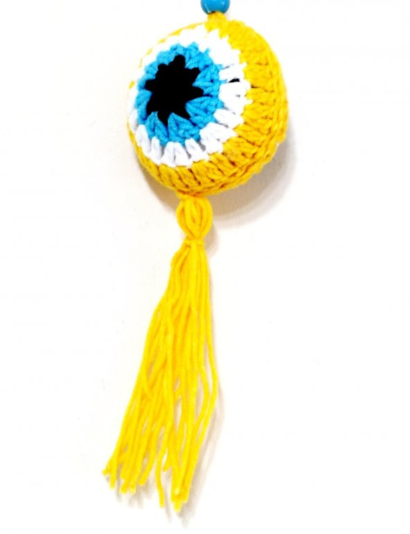 Nazar Boncuğu Desenli Püsküllü Sarı Araba Süsü - 2