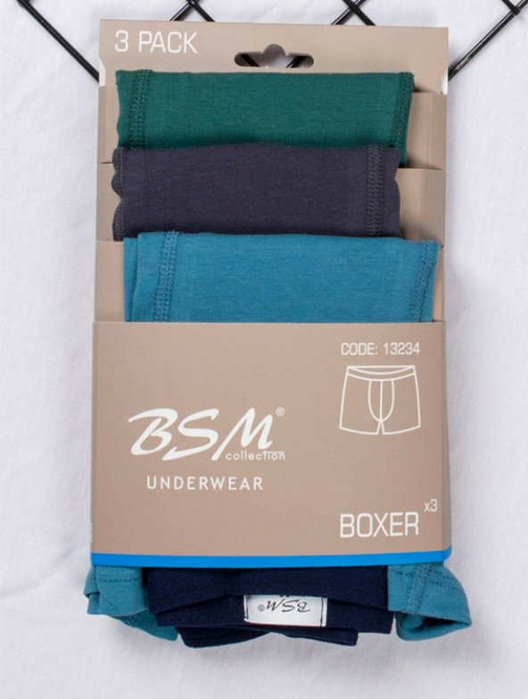 Bsm Erkek 3 lü Paket Likralı Pamuk Boxer 13203 - 5