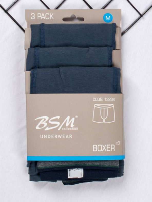 Bsm Erkek 3 lü Paket Likralı Pamuk Boxer 13203 - 7