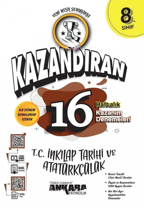 8. Sınıf LGS T.C İnkılap Tarihi ve Atatürk Kazandıran 16 Haftalık Kazanım Denemeleri Ankara Yayıncılık