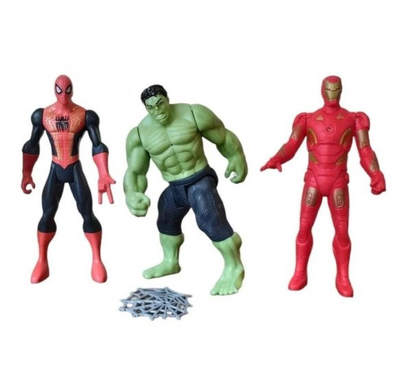 3lü Süper Kahraman Figürü Spiderman Hulk Iron Man