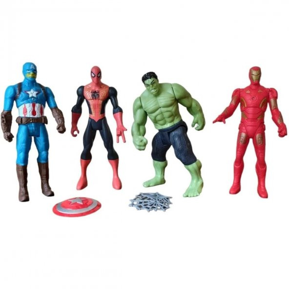 4lü Süper Kahraman Figür Serisi Spiderman - Iron Man - Hulk - Captain America