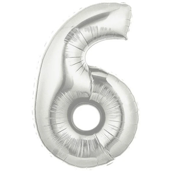 Parti Şekilli Supershape Silver Rakam Folyo Balon 6 Numara